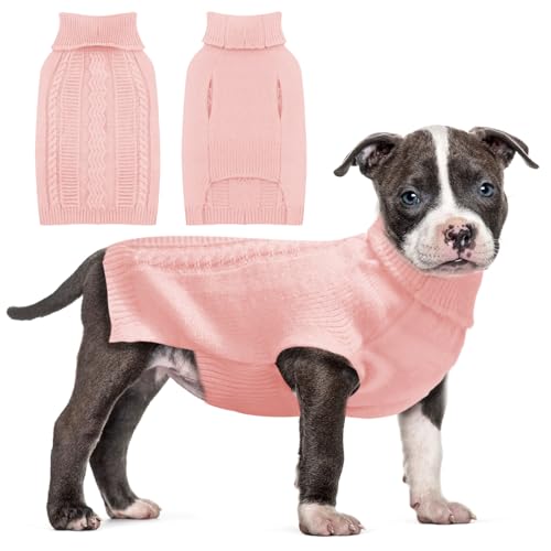 Sanqitara Ärmelloser Hundepullover, hochelastisch, weiches Gefühl für kleine und mittelgroße Hunde, Rollkragen mit langen Ärmeln, dicker Strickwaren, Rosa, Größe L von Sanqitara