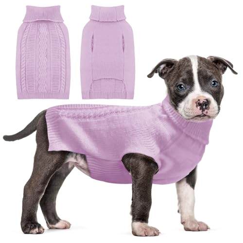 Sanqitara Ärmelloser Hundepullover, hochelastisch, weiches Gefühl für kleine und mittelgroße Hunde, Rollkragen mit langen Ärmeln, dickes Strickgewebe (Hellviolett, XS) von Sanqitara