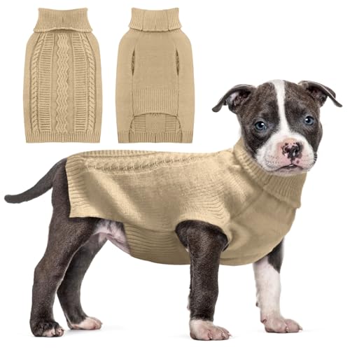 Sanqitara Ärmelloser Hundepullover, hochelastisch, weiches Gefühl für kleine und mittelgroße Hunde, Rollkragen mit langen Ärmeln, dicker Strickwaren (Khaki, XL) von Sanqitara