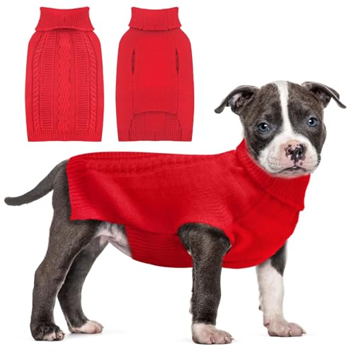 Sanqitara Ärmelloser Hundepullover, hochelastisch, weiches Gefühl für kleine und mittelgroße Hunde, Rollkragen mit langen Ärmeln, dickes Strickgewebe (Rot, XL) von Sanqitara