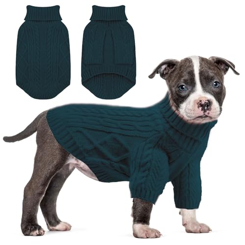 Sanqitara Rollkragenpullover für Hunde, hochelastisch, weiches Gefühl für kleine und mittelgroße Hunde, Mädchen und Jungen, hoher Halsausschnitt mit langen Ärmeln, dicker Zopfstrick, Pfauenblau, Größe von Sanqitara