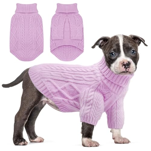 SANQITARA Hundepullover für Hunde, Größe XL, mit langen Ärmeln, Rollkragen, warme Strickware, Kleidung für Hunde, Mädchen, Jungen, männlich, weiblich, Chihuahua, Bulldogge, Dackel (Flieder, XL) von Sanqitara