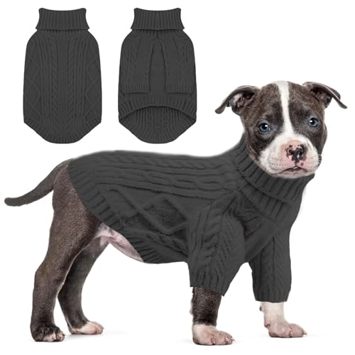 Sanqitara Rollkragenpullover für Hunde, hochelastisch, weiches Gefühl für kleine und mittelgroße Hunde, Mädchen und Jungen, hoher Halsausschnitt mit langen Ärmeln, dicker Zopfstrick, Grau, Größe S von Sanqitara