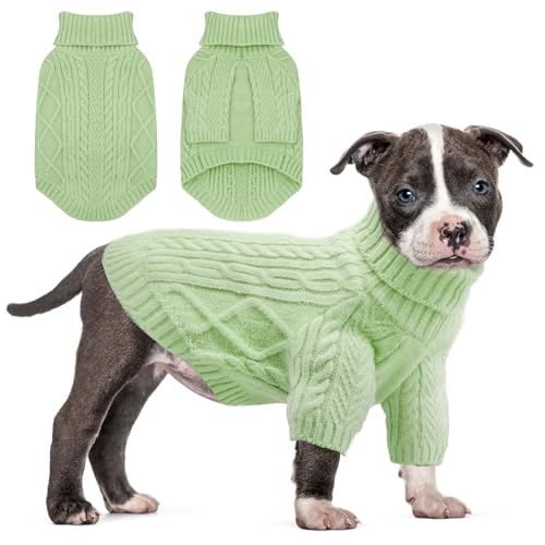 Sanqitara Rollkragenpullover für Hunde, hochelastisch, weiches Gefühl für kleine und mittelgroße Hunde, Mädchen und Jungen, hoher Halsausschnitt mit langen Ärmeln, dicker Zopfstrick, Hellgrün, Größe L von Sanqitara