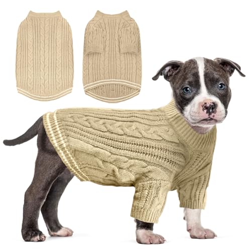 Sanqitara Warmer Hundepullover, hochelastisch, weiches Gefühl für kleine und mittelgroße Hunde, kurze Ärmel, dicker Strick, Khaki, Größe S von Sanqitara