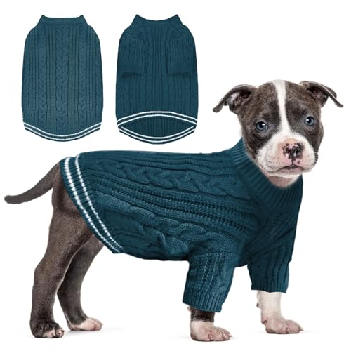 Sanqitara Warmer Hundepullover, hochelastisch, weiches Gefühl für kleine und mittelgroße Hunde, kurze Ärmel, dicker Strick, Pfauenblau, Größe S von Sanqitara