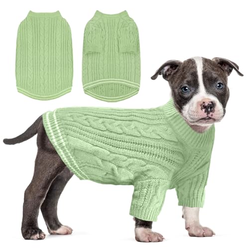 Sanqitara Warmer Hundepullover, hochelastisch, weiches Gefühl für kleine und mittelgroße Hunde, kurze Ärmel, dicker Strickwaren (Hellgrün, Größe M) von Sanqitara