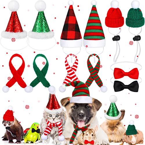 Sanwuta Weihnachtsmütze, Schal für Hunde und Katzen, kleine Weihnachtsmannmützen, Schals, Weihnachtsmann-Kostüm, Kleintier-Outfits für Meerschweinchen, Kätzchen, Welpen, Papagei, Henne, Ente, Hamster, von Sanwuta