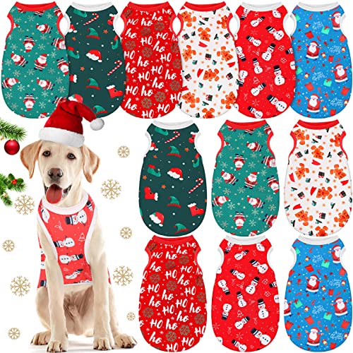 12 Stück Weihnachten Hund Kleidung Haustier Weihnachten Shirt Bedruckt Weihnachtsmann Schneeflocke Schneemann Welpen Weste Hundekostüm Xmas Hundekleidung Haustier Bekleidung für kleine mittelgroße von Sanwuta