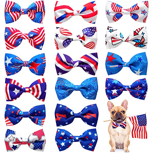 16 Stück 4. Juli Sommer Haustier Fliege Halsband Befestigung Amerikanische Flagge Hund Fliege Patriotische Hundehalsband Befestigung für Arbeitstag Gedenktag Unabhängigkeitstag von Sanwuta