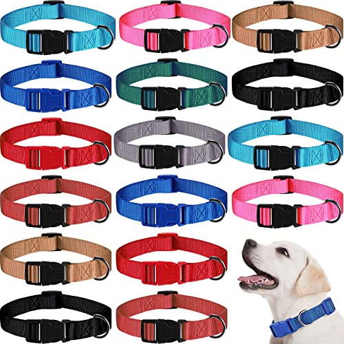 18 Stück verstellbares Hundehalsband, 9 Farben, Nylon, Haustierhalsband, weiches Neopren, gepolstertes Halsband mit Schnalle, mittelgroße Hundehalsbänder für mittelgroße Hunde, mittlere Größe von Sanwuta