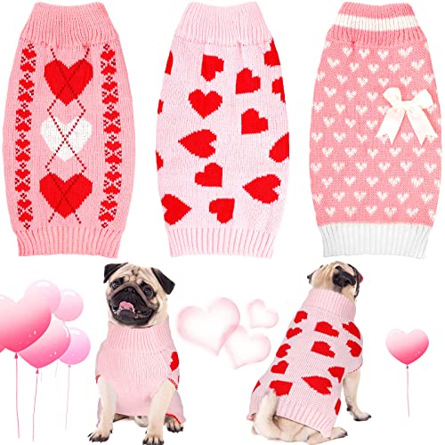 3 Stück Valentinstag Hund Pullover Sets Büffel Plaid Herz Welpen Hund Pullover Kleidung Haustier Strickwaren für Hund Katze Haustier Kostüm, X-Large von Sanwuta