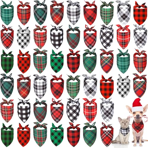 50 Stück Weihnachts-Hundehalstücher Classic Plaid Hundehalstücher für Hunde Dreieckstuch Plaid Hund Halstuch für Weihnachten Haustier Kostüm Zubehör Dekoration (65,6 x 45,7 x 45,7 cm) von Sanwuta