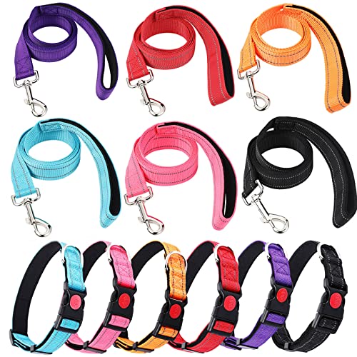 6 Sets Reflektierende Hundeleine und Halsband, Nylon-Hundeleinen, verstellbar, strapazierfähig, gepolsterter Griff, Hundeleine für kleine, mittelgroße und große Hunde, Spaziergänge (schöne Farbe) von Sanwuta