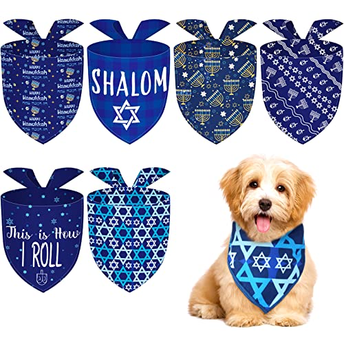 6 Stück Hanukkah-Hundehalstuch, jüdische Halstücher für Hunde, verstellbares Haustier-Chanukah-Bandana, waschbar und wiederverwendbar für kleine bis große Hunde, Welpen, Katzen, Schal Zubehör von Sanwuta