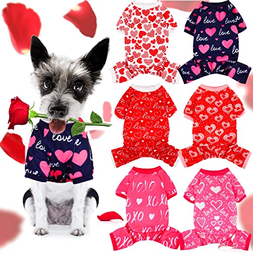 6 Stück Valentinstag Hund Pyjama Herz Muster Hund Kleidung Hund Kostüme für kleine, mittelgroße und große Welpen Hund Katze Valentinstag Party Cosplay (Medium) von Sanwuta