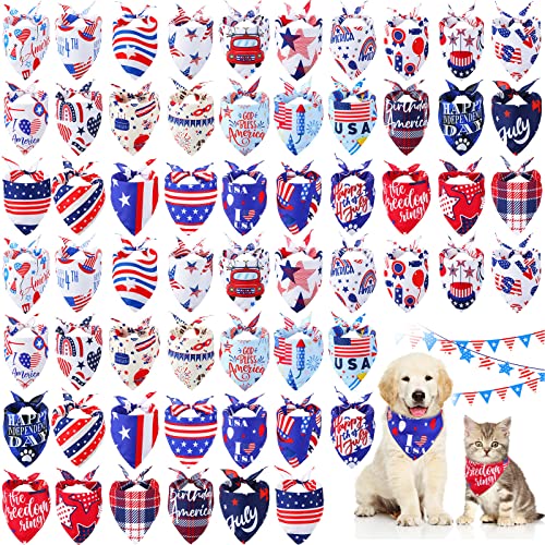 60 Stück 4. Juli Tag Hundehalstücher Patriotische Hunde-Lätzchen Amerikanische Flagge Haustier Kostüm Verstellbar Hund Katze Urlaub Outfit Waschbar Dreieck Schal Kopftuch für kleine bis mittelgroße Haustiere von Sanwuta