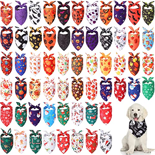 60 Stück Urlaub Hund Bandanas Halloween Thanksgiving Weihnachten Hund Bandanas für Hunde Lätzchen Dreieck Hundeschal Waschbar Hund Bandanas Halloween Zubehör Dekoration für Kleine Mittlere Hunde (31,5 von Sanwuta