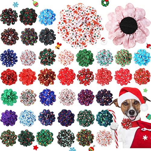 80 Stück Weihnachts-Hundehalsband, Blumen, Hundeanhänger, Fellpflege-Zubehör, Halsband-Set, Fliege für Welpen, Hund, Katze, Weihnachten, Halsbandbefestigung, Verzierung (Weihnachtsmann) von Sanwuta