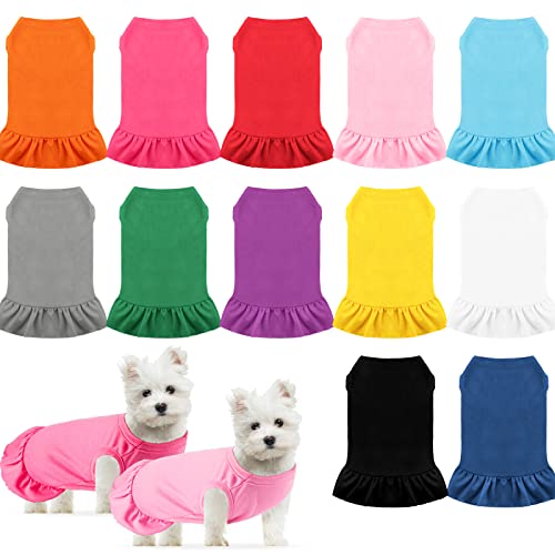 Sanwuta 12 Stück niedliche Welpenkleider für Mädchen, bequemes Kleid, Hunde-Shirts, weibliche Hundekleidung, Welpenoutfits, PET-Shirts mit Rüschen, Hunde-Sommerkleid für Hunde, Strand, 12 Farben von Sanwuta