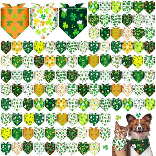 Sanwuta 120 Stück Hundehalstücher St. Patrick's Day Kleeblatt Halstücher St. Patrick's Day Haustierschal, weich, Dreieckstücher, Haustier-Bandana, grün, Hundeschal für kleine und mittelgroße Hunde, 30 von Sanwuta