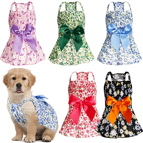 Sanwuta 5 Stück Hund Bowknot Floral Kleid Haustier Prinzessin Kleider Kleine Hund Kleid Niedlich Farbige Blume Kleine Mädchen Hund Kleidung Kleine Hund Outfits Welpen Sommer Sommerkleid für Kleine von Sanwuta