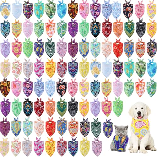 Sanwuta Hundehalstücher mit Paisleymuster, waschbar, verstellbar, für kleine, mittelgroße und große Hunde, Katzen, Kostüm-Zubehör, 100 Stück von Sanwuta