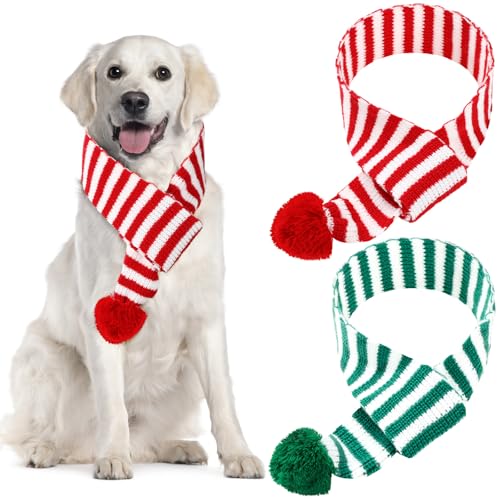 Sanwuta Strickschal für Hunde, Weihnachtsmann-Schal, Hundehalstücher mit Bommel, Halswärmer, Kostüm für den Winter, 2 Stück von Sanwuta