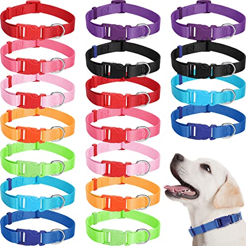 Verstellbares Hundehalsband, Nylon, weich, Neopren, gepolstert, mit Schnalle, strapazierfähig, mittelgroße Hundehalsbänder für mittelgroße Hunde (groß, helle Farbe), 18 Stück von Sanwuta