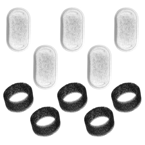 Sarini 5+5 PCS Filter Katzentrinkwasser Katzenersatzfilter 108oz/3,2L und 67oz/2L Katzentrinkbrunnen aus Edelstahl mit Kohlefilter und Schaumfilter von Sarini