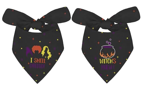 Halloween Hocus Pocus Dog Bandanas - I Smell Children Witch Dog Scarf - 2 Pcs Adjustable Sanderson Sisters Holiday Party Triangle Reversible Pet Bandanas for Small Dogs von Sarybei