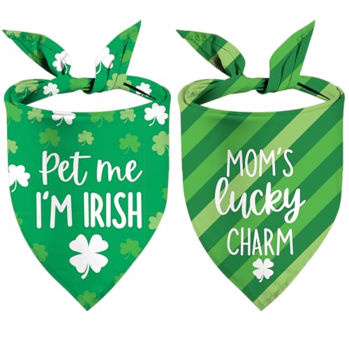 St. Patrick's Day Hundehalstücher – Lucky Shamrock Welpenschal – 2 Stück, verstellbar, dreieckig, doppellagig, wendbar, Haustierhalstücher für kleine, mittelgroße und große Hunde von Sarybei