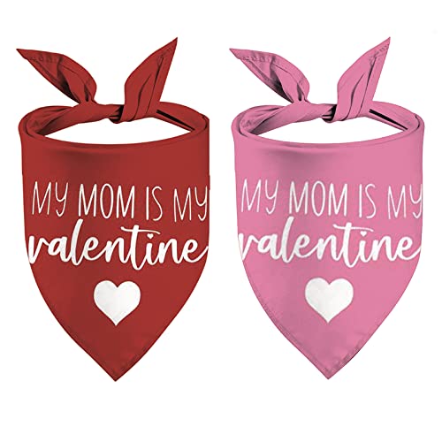 Valentinstag Hundehalstücher – My Mom is My Valentine Hundeschal – 2 Stück verstellbare Party Dreieck wendbare Haustier Bandanas für kleine, mittelgroße und große Hunde von Sarybei