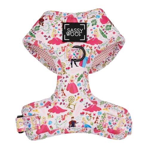 Sassy Woof Verstellbares Hundegeschirr, Disney Prinzessin, Dornröschen, Aurora, L, atmungsaktives Netzgewebe, kein Ziehen, Design mit zwei D-Ringen, ideal für große Hunde, offizielles Lizenzprodukt von Sassy Woof