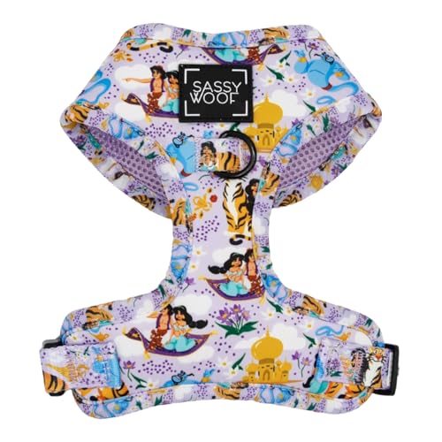 Sassy Woof Verstellbares Hundegeschirr, Disney Prinzessin Aladdin Jasmin, S, atmungsaktives Netzgewebe, kein Ziehen, Design mit zwei D-Ringen, perfekt für kleine Hunde und Welpen, offizielles von Sassy Woof