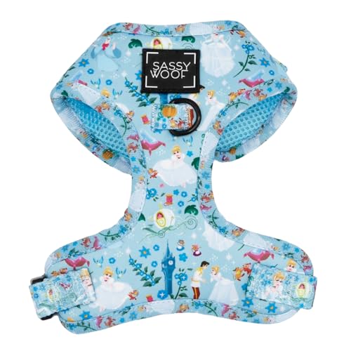 Sassy Woof Hundegeschirr verstellbar Disney Prinzessin Cinderella S, atmungsaktives Netzgewebe, kein Ziehen, Design mit zwei D-Ringen, perfekt für kleine Hunde und Welpen, offizielles Lizenzprodukt von Sassy Woof