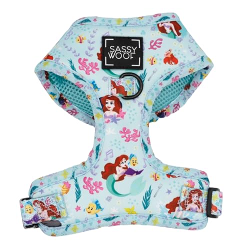 Sassy Woof Hundegeschirr Verstellbares Geschirr Disney's Ariel XS, atmungsaktives Netzgewebe, kein Ziehen, Design mit zwei D-Ringen, perfekt für kleine Hunde und Welpen von Sassy Woof