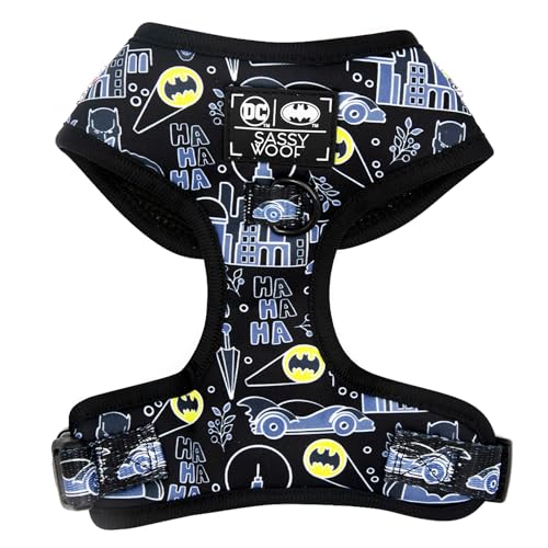 Sassy Woof Hundegeschirr verstellbar Batman™ XS, atmungsaktives Netzgewebe, kein Ziehen, Design mit zwei D-Ringen, perfekt für kleine Hunde und Welpen von Sassy Woof