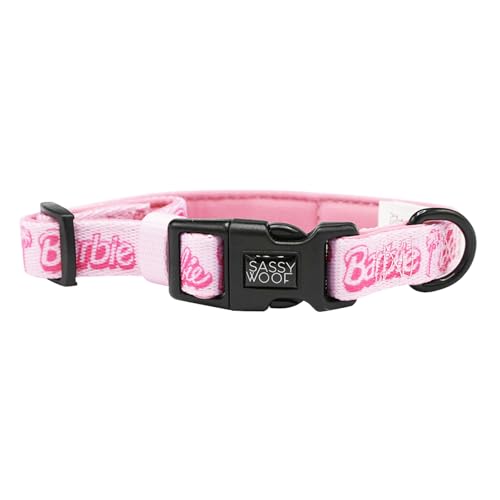 Sassy Woof Hundehalsband Barbie™ Malibu - L, verstellbar, langlebig, bequem und stilvoll, Haustierzubehör für große Hunde von Sassy Woof