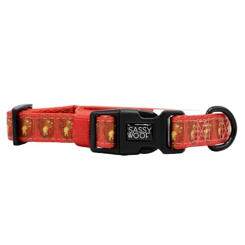 Sassy Woof Hundehalsband Harry Potter™ Gryffindor – L, verstellbar, langlebig, bequem und stilvoll, Haustierzubehör für große Hunde – offiziell lizenziert von Sassy Woof