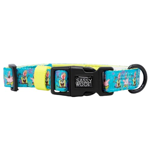 Sassy Woof Hundehalsband Spongebob Squarepants™ Jelly Fishin' - L, verstellbar, langlebig, bequem und stilvoll, Haustierzubehör für große Hunde von Sassy Woof