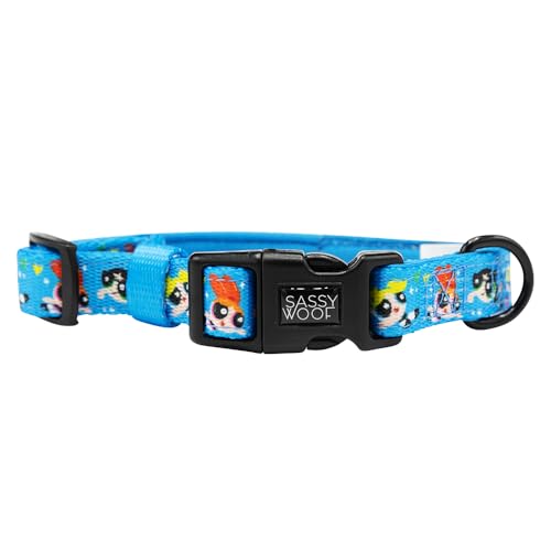 Sassy Woof The Powerpuff Girls™ (Blau) - L, Hundehalsband, verstellbar, langlebig, bequem und stilvoll, Haustierzubehör für große Hunde von Sassy Woof