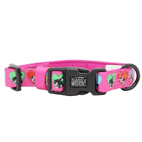 Sassy Woof The Powerpuff Girls™ (Love) - L, Hundehalsband, verstellbar, langlebig, bequem und stilvoll, Haustierzubehör für große Hunde von Sassy Woof