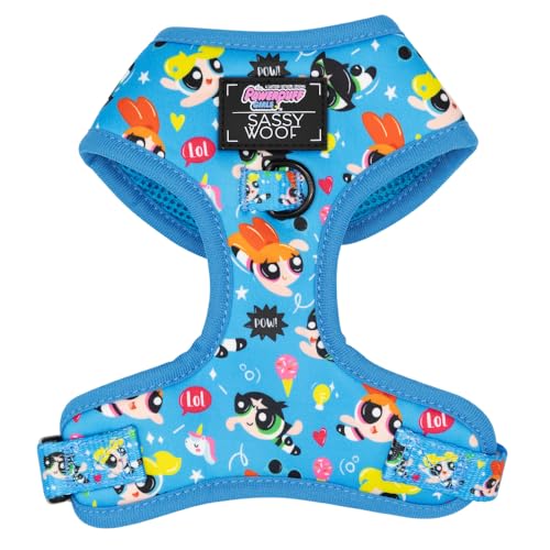 Sassy Woof The Powerpuff Girls™ Hundegeschirr, verstellbar, Größe XL, atmungsaktives Netzgewebe, kein Ziehen, Design mit zwei D-Ringen, perfekt für extra große Hunde, Blau von Sassy Woof