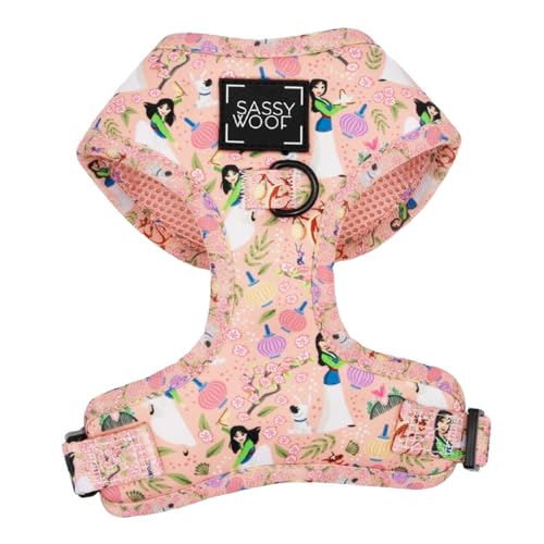 Sassy Woof Verstellbares Hundegeschirr – Disney Prinzessin Mulan – XL, atmungsaktives Netzgewebe, kein Ziehen, Design mit zwei D-Ringen, patentiertes Design, perfekt für extra große Hunde, offizielles von Sassy Woof