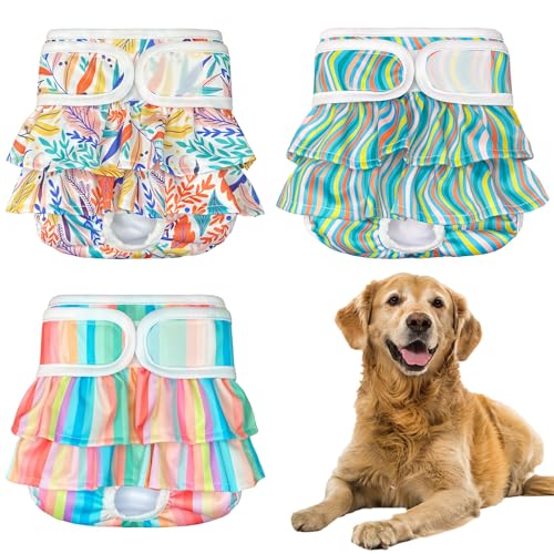 3 Pack Washable Dog Diapers Female(S/M/L),Reusable Pet Soft Dog Nappies Female,Female Dog Nappies for Heat/in Period/Incontinence,Highly Absorbent Period Pants for Dogs Pets (L Grün) von Satiskid