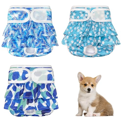 3 Pack Washable Dog Diapers Female(S/M/L),Reusable Pet Soft Dog Nappies Female,Female Dog Nappies for Heat/in Period/Incontinence,Highly Absorbent Period Pants for Dogs Pets (S Blau) von Satiskid