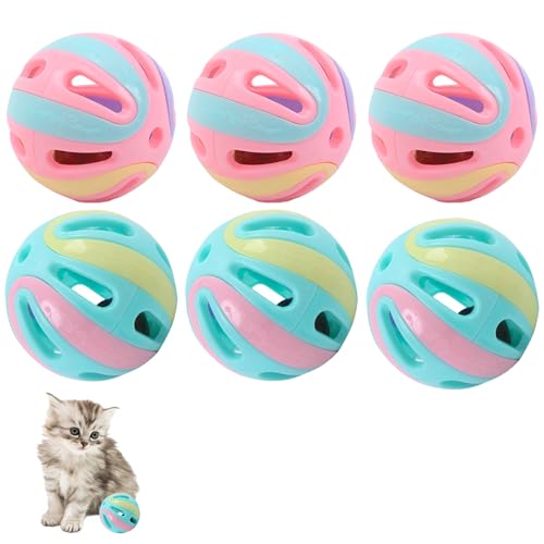 6 Stück Katzenspielzeug Ball mit Glocke 8cm Katzen Ball Kunststoff Katze Spielzeug Ball Kätzchen Spielen Chase Ball Spielzeug Katzen Bälle für Kätzchen Jingle Balls PounceKatzenspielzeug Interaktives von Satiskid