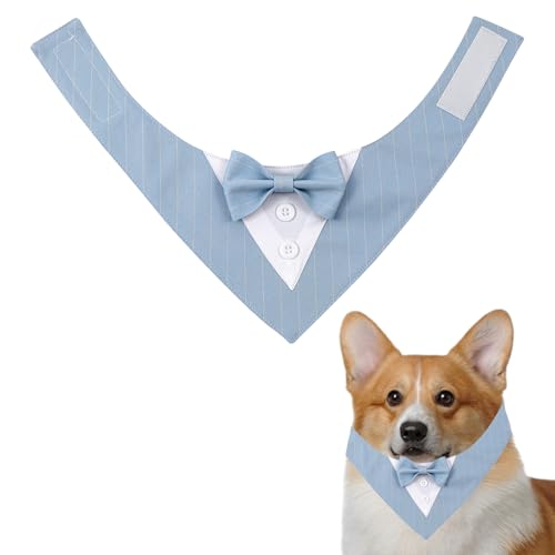 Hunde Smoking Bandana Halstuch Hund mit Fliege Haustier Hundehalstuch Dreieckstuch Halstücher Formale Feste Hundehalstuch, Verstellbar Haustier Anzug Fliege Bandana für Kleine Mittlere Hunde (Blau) von Satiskid