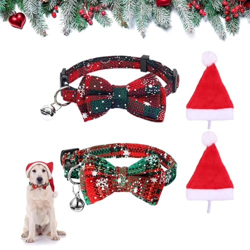Satiskid Haustier-Weihnachtskostüm, 2 x Weihnachts-Hundehalsbänder und 2 x Haustier-Weihnachtsmütze, verstellbare, bequeme Fliege mit Glöckchen für Hunde, Katzen, kleine Katzen, Hunde, Satiskid Haustier-Weihnachtskostüm, 2 x Weihnachts-Hundehalsbänder und 2 x Haustier-Weihnachtsmütze, verstellbare, bequeme Fliege mit Glöckchen für Hunde, Katzen, kleine Katzen, Hunde, von Satiskid